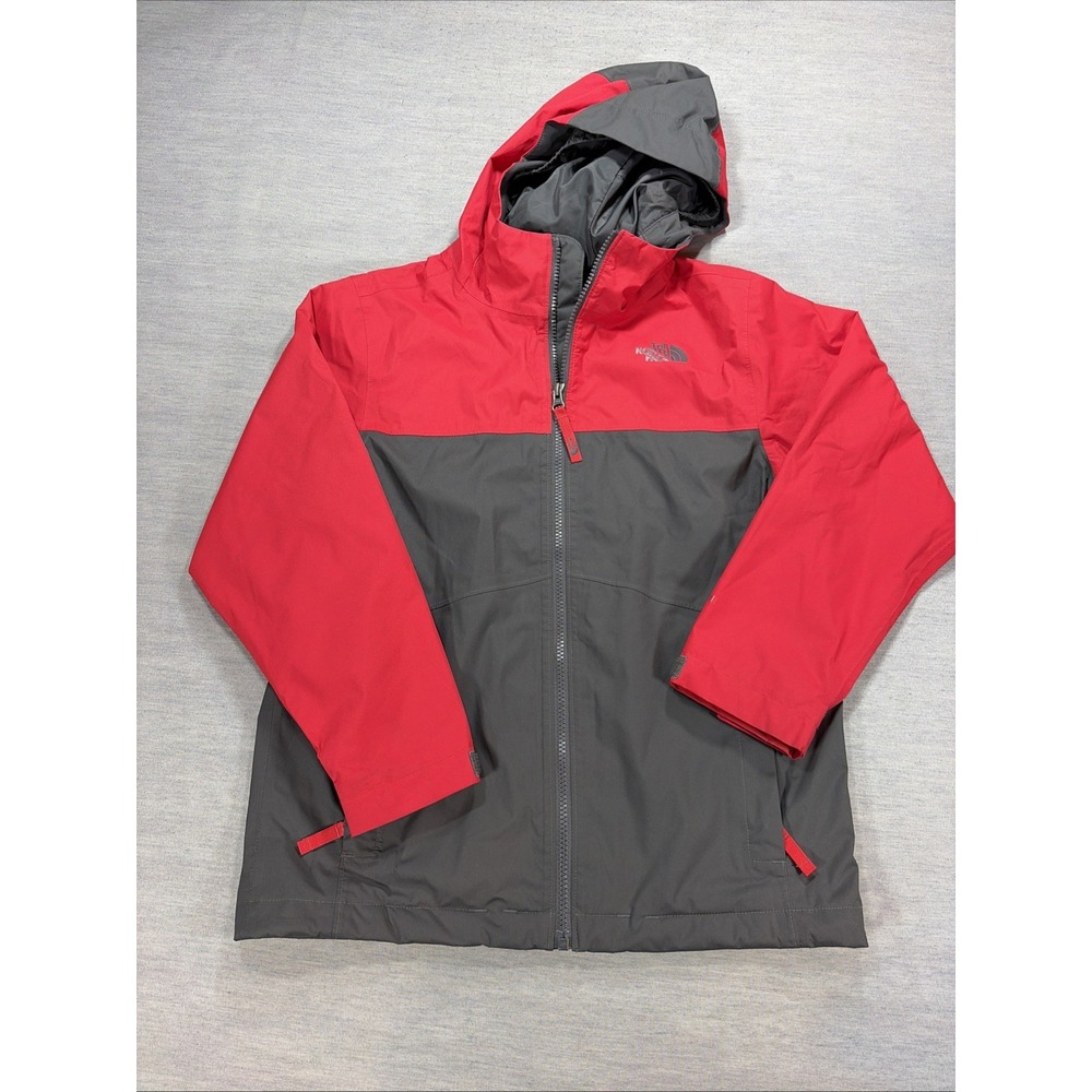The North Face Jacket Boys Medium 10/12 Red Dryvent Hooded Rain Windbreaker Gray